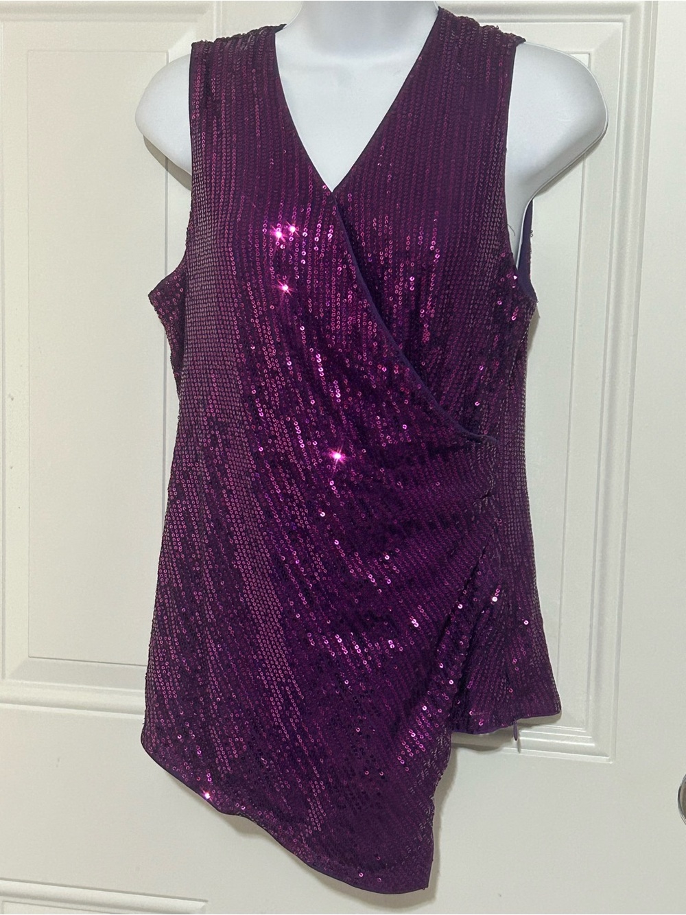 Grace Karin Purple Sequin Surplice Sleeveless Top